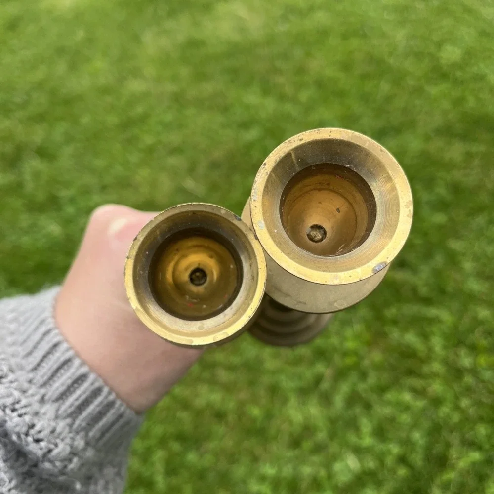 Brass Candlestick Candle Holders‎ Spiral Twisted MCM India Vtg Pair Offset